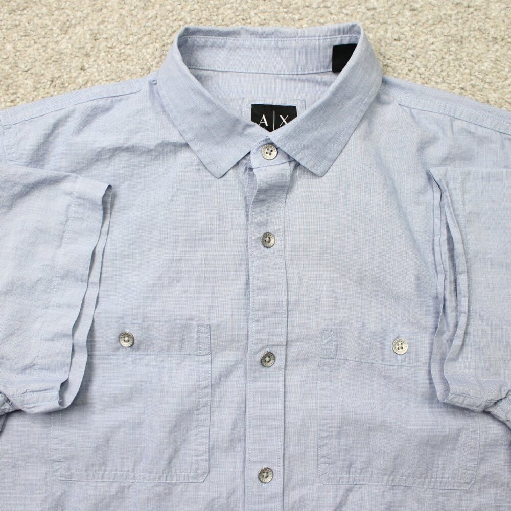 A/X Armani‎ Exchange Shirt Mens Medium Blue Cotton Fitted Casual Short Sleeve
